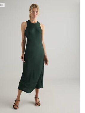NWT - Quince Washable Stretch Silk Tank Midi Dress - Forest Green - Small